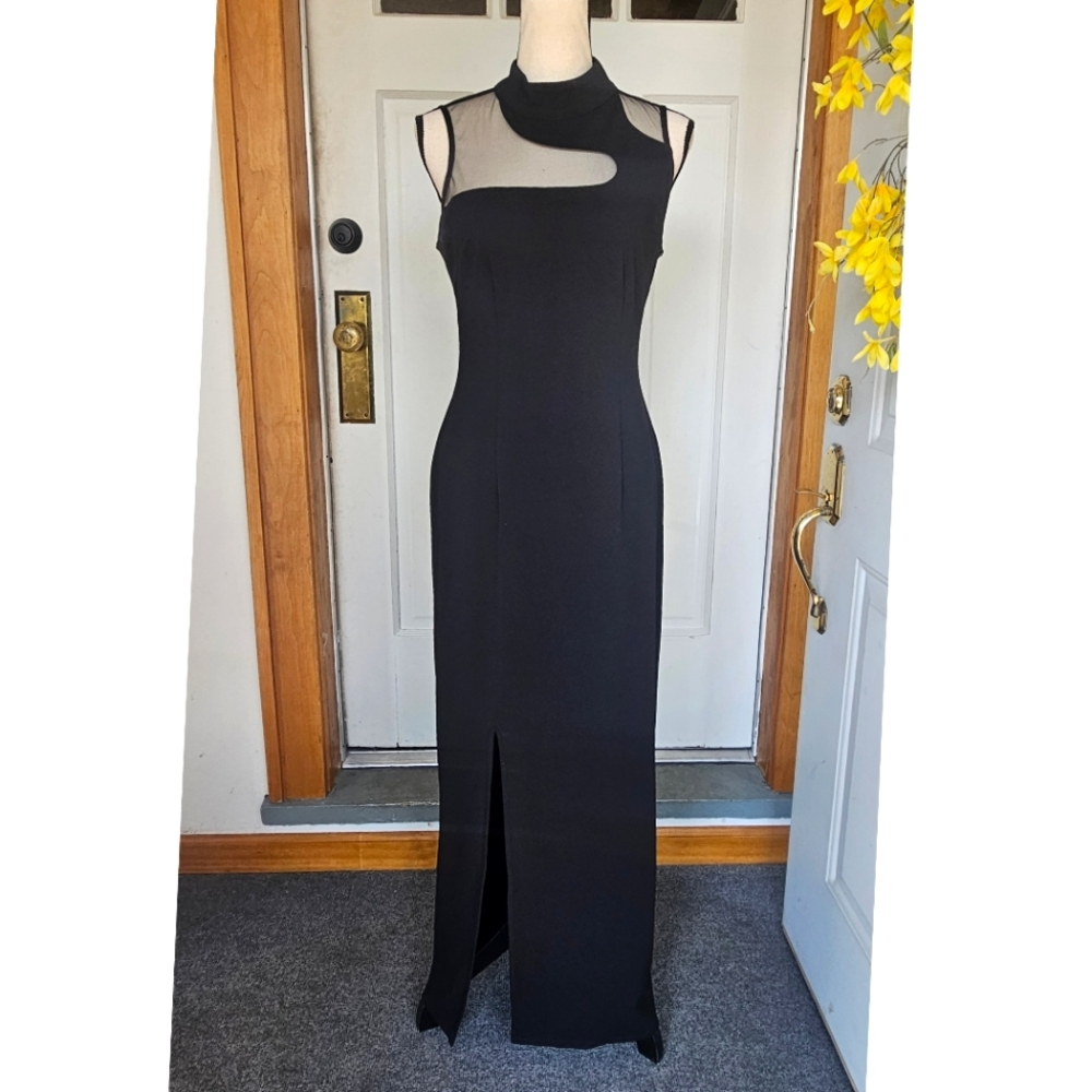 Donna Morgan Illusion Mock Neck Sleeveless Front Slit Maxi Dress